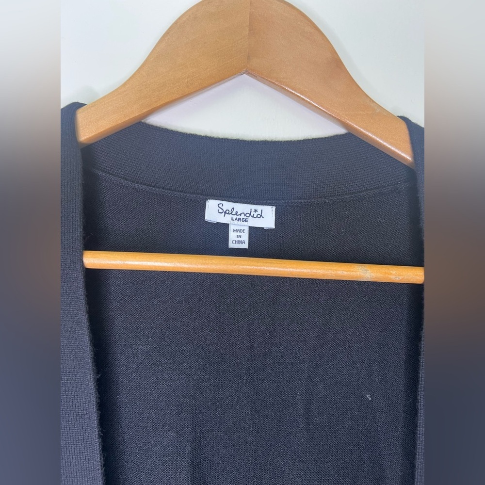 Splendid Black Duster Cardigan Long Open Front Cashmere Blend Lightweight Cozy - Picture 5 of 6
